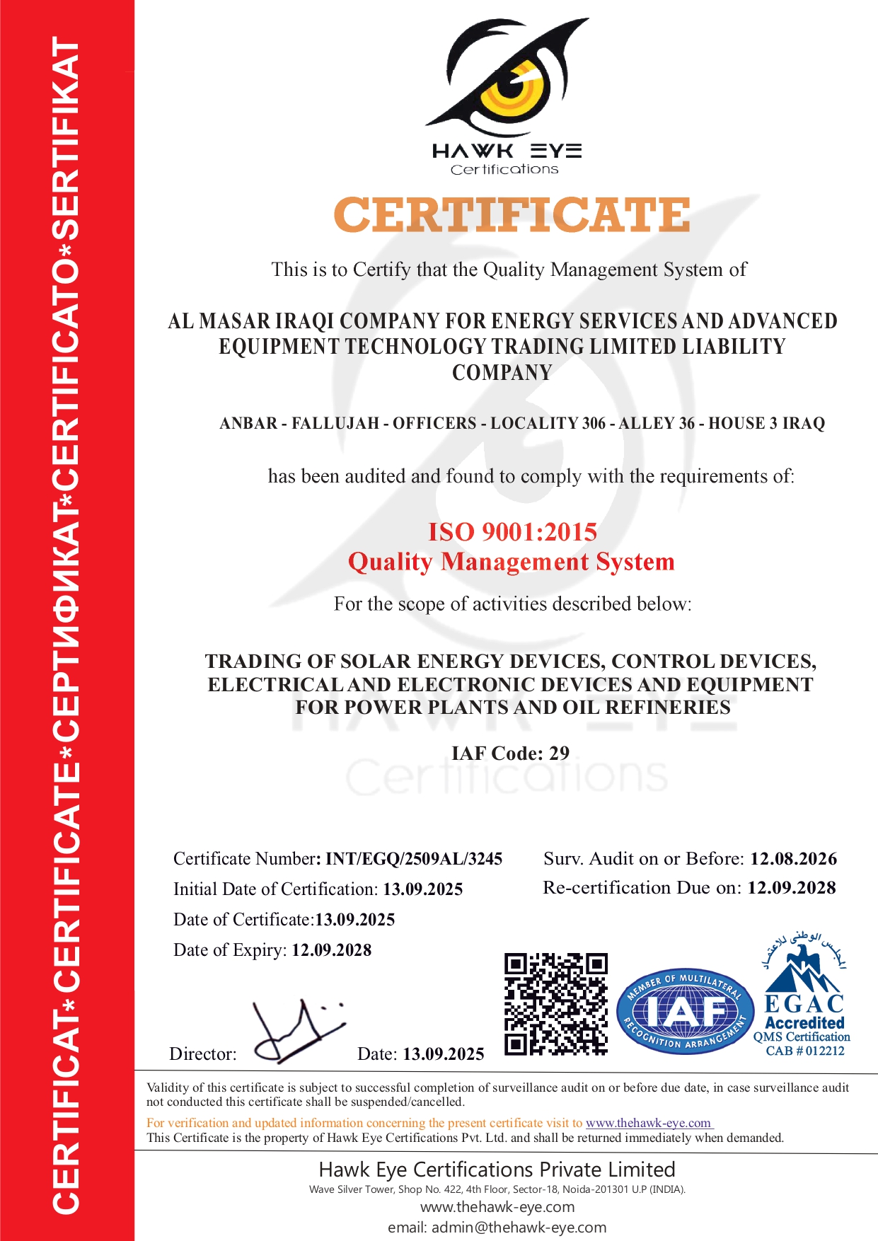 ISO 9001 Certificate